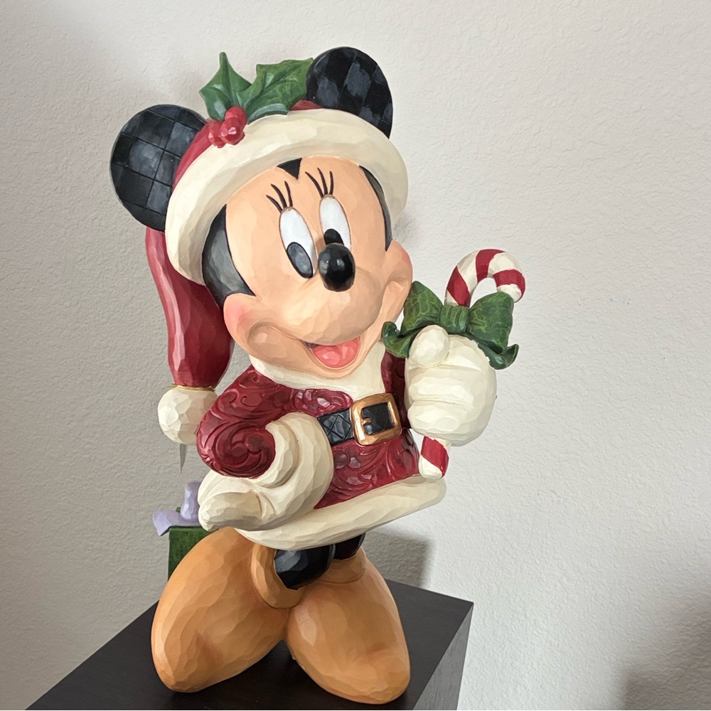 Festive Minnie Mouse Holiday Figurine with Santa Hat